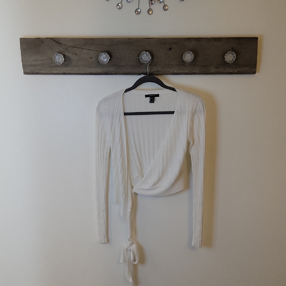 Forever 21 Cream Ribbed Wrap Blouse SZ SM